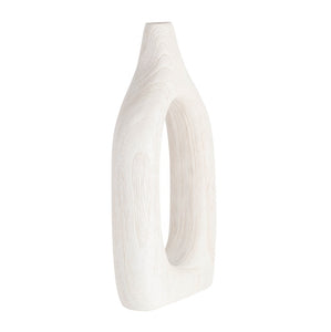 WOOD, 14"H CUT-OUT VASE, WHITE