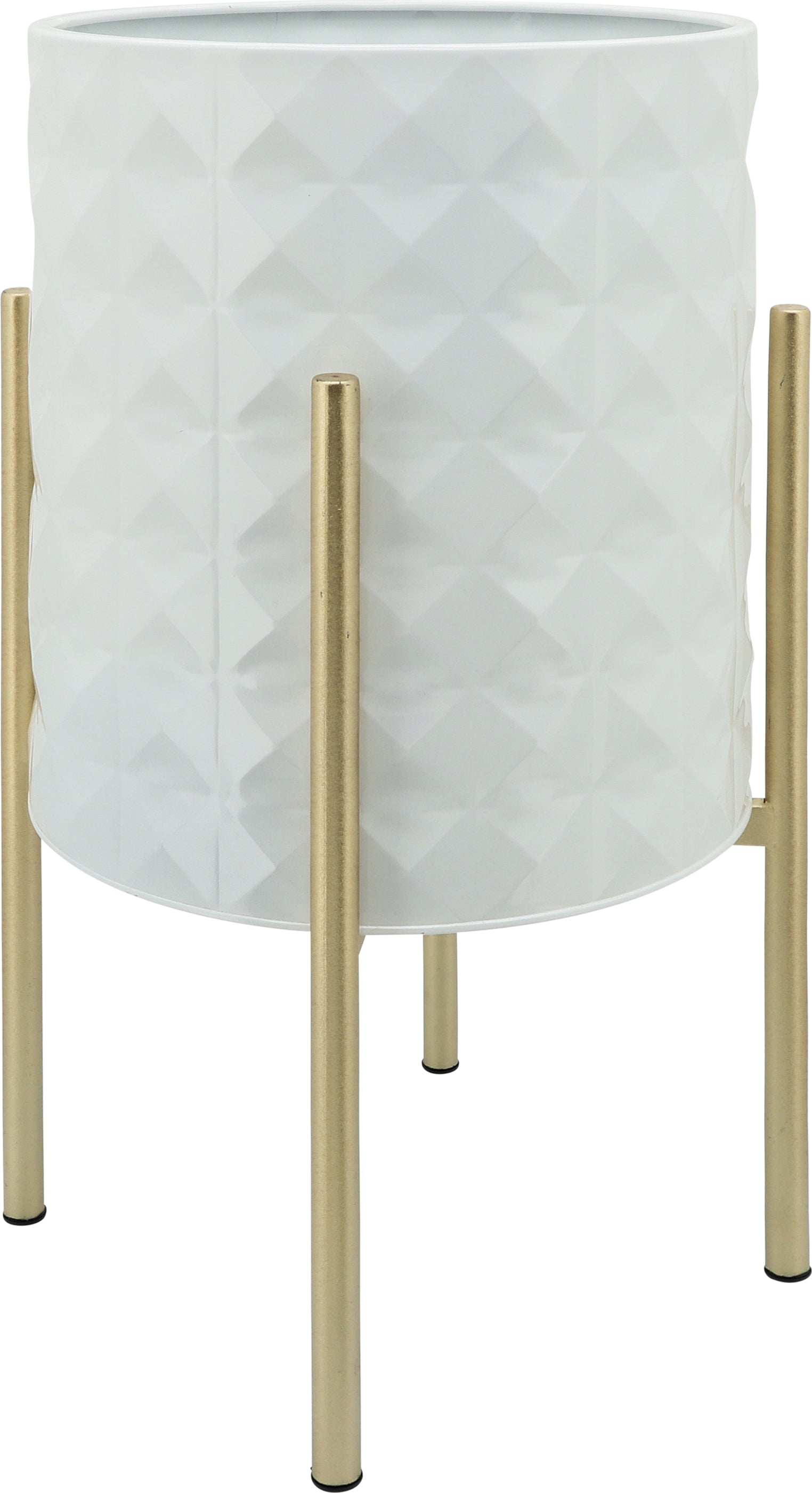 S/2 DIAMOND PLANTERS 6 IN METAL STAND, WHITE / -30%