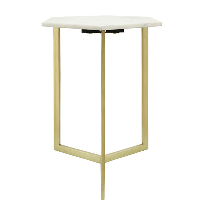 METAL/MARBLE, HEXAGON SIDE TABLE, GOLD/WHITE / -50%