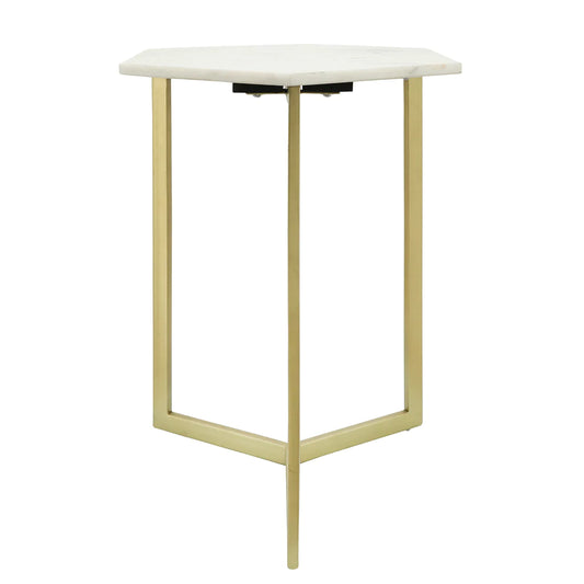 METAL/MARBLE, HEXAGON SIDE TABLE, GOLD/WHITE / -50%