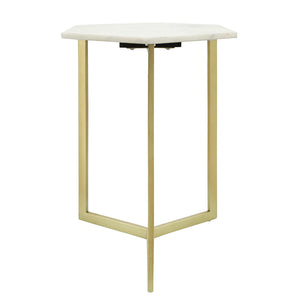 METAL/MARBLE, HEXAGON SIDE TABLE, GOLD/WHITE