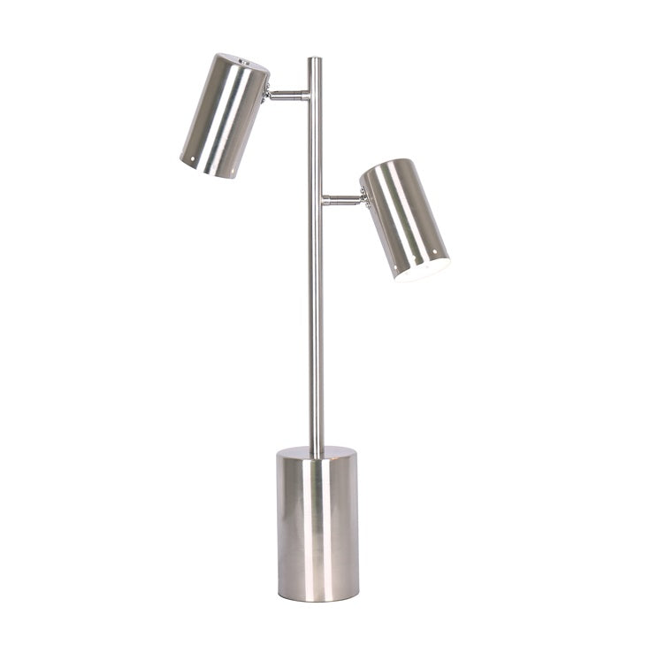 METAL 26" 2 LIGHT TABLE LAMP, SILVER - KD